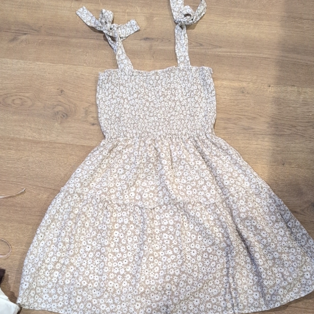 Cream Floral Tie-Shoulder Sundress